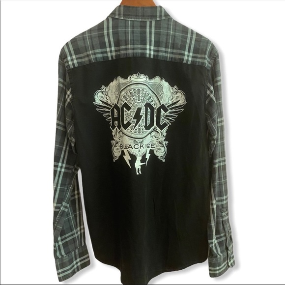 NWT ZARA MAN Plaid Shirt w/AC/DC Graphic on Back - Picture 5 of 12